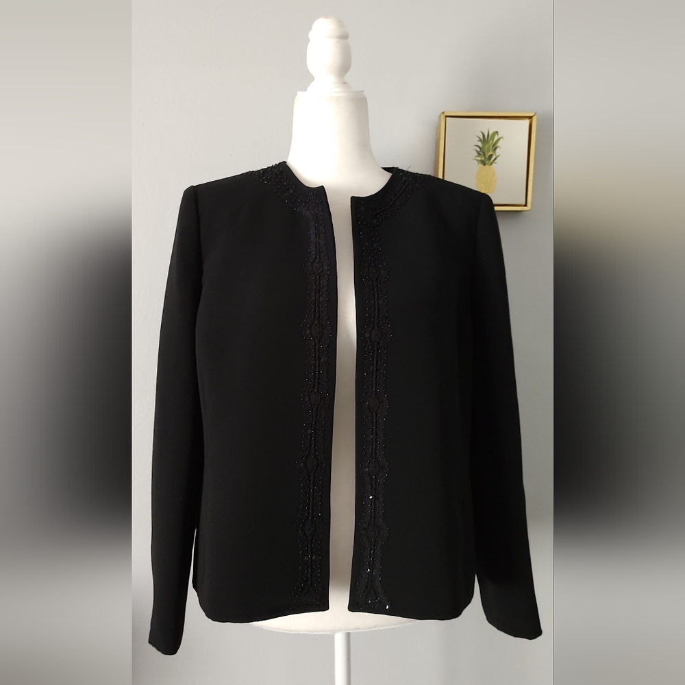 Blazer Women Kasper 12P Black Embellished Trip Elegant Open